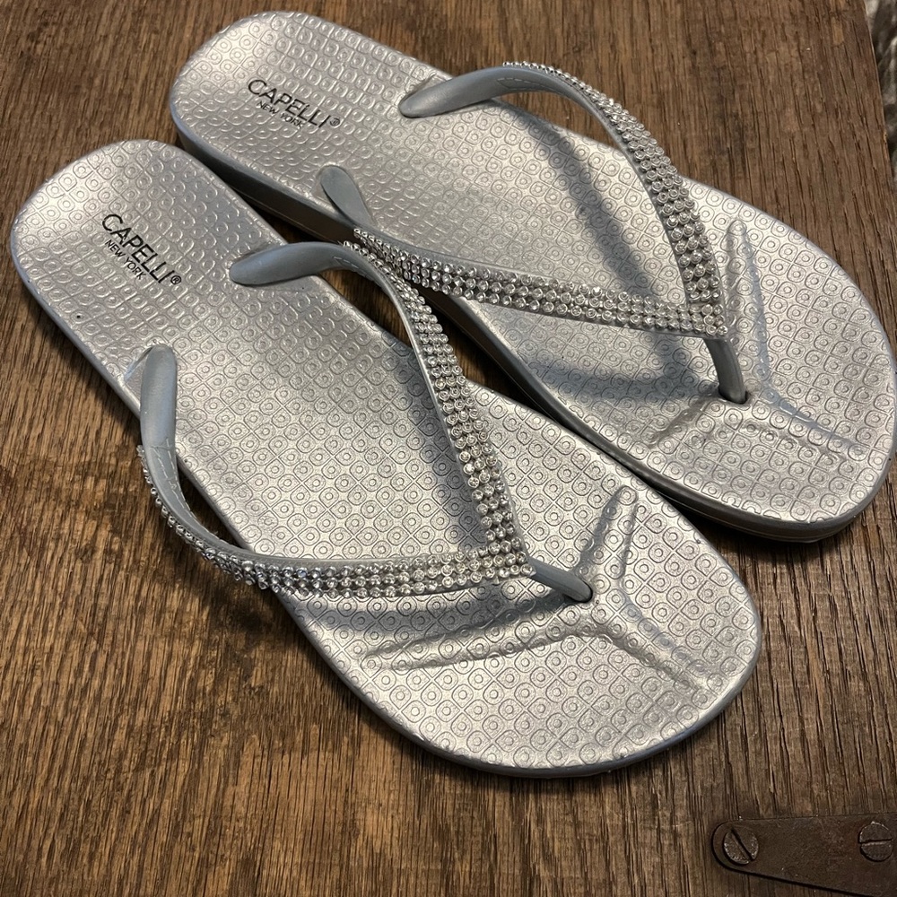 Capelli of New York Metallic Silver Flip Flop Sandals